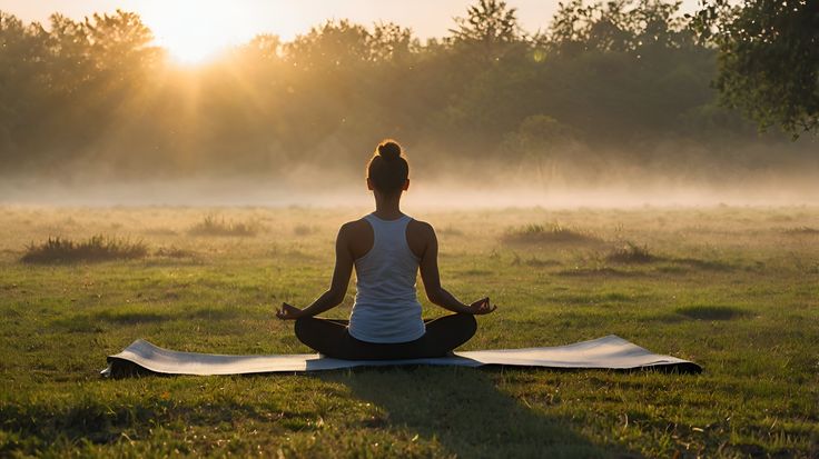 A serene individual engaged in a focused moment, subtly incorporating a breathing exercise amidst a calm, professional setting.